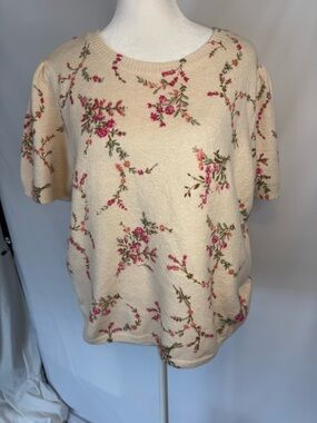 LC Lauren Conrad Cream Knit Top with Pink Floral Embroidery Look